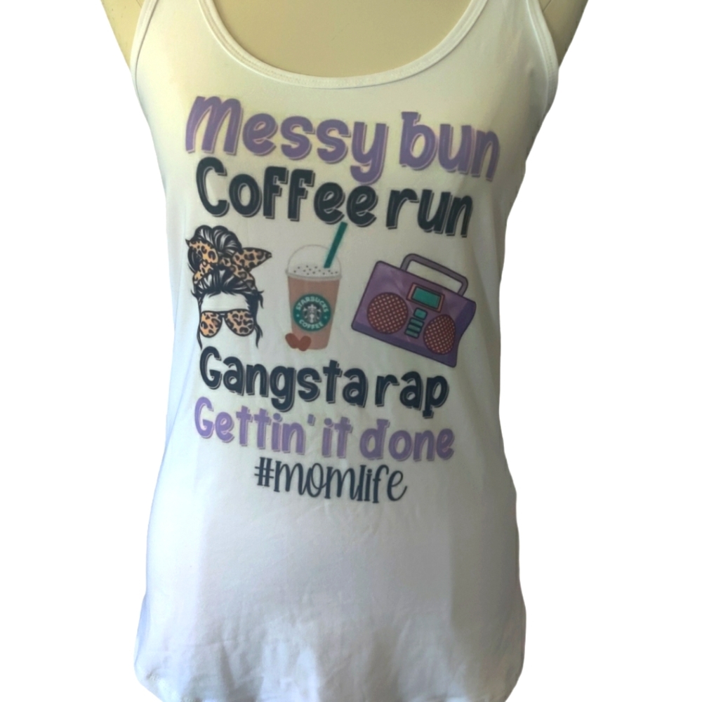 Messy bun coffee run tank